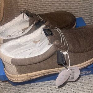 Hey Dude Men's Tan and Cream Slip-On Loafers wally warmth knit sneakers